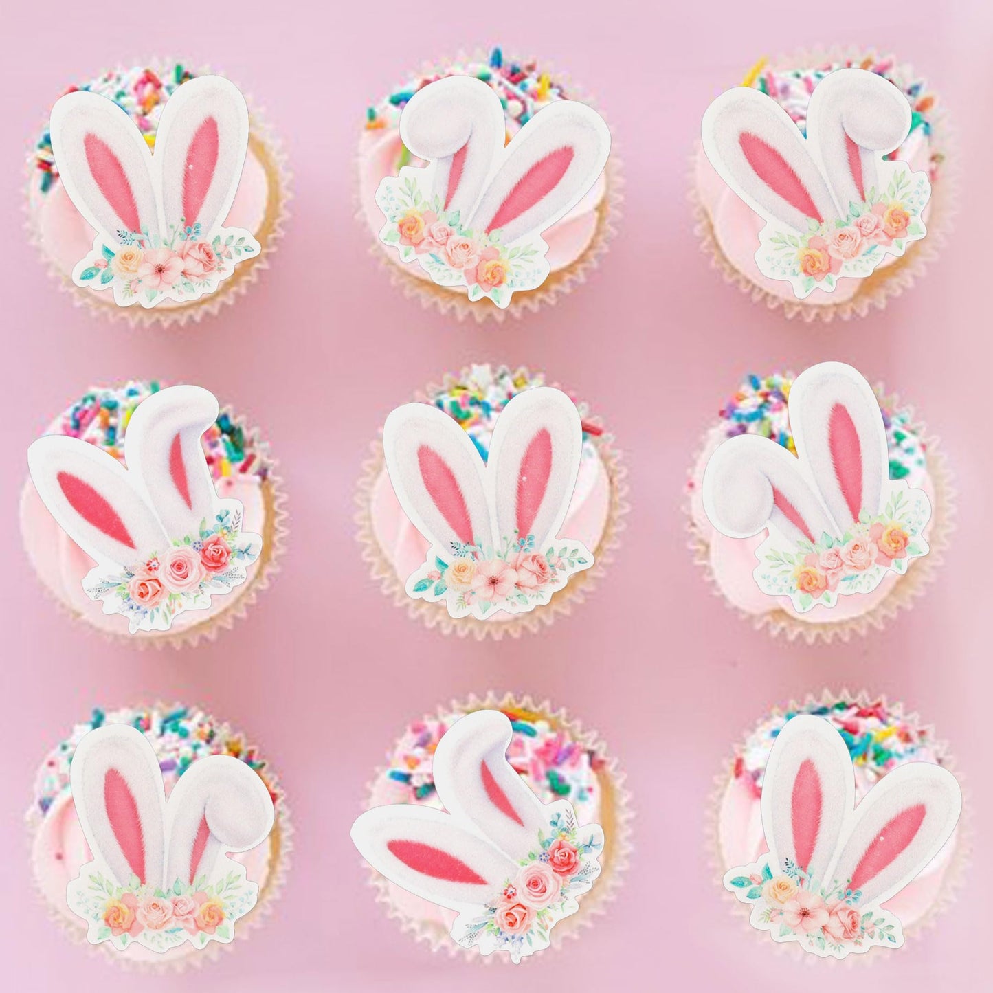 Keaziu 40-Pack Edible Wafer Paper Cupcake Toppers for Easter Bunny Party Decorations - Ears