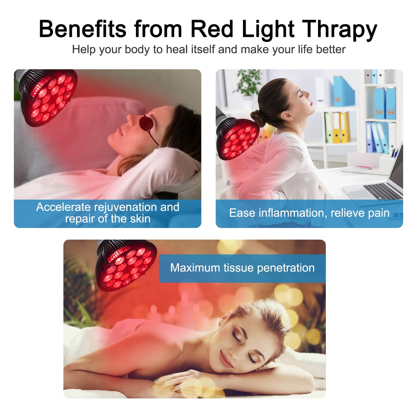 Wolezek Red Light Therapy Lamp With Lamp Holder, 660Nm Red And 850Nm Near Infrared Combo Red Light Therapy Bulb, Therapy Device