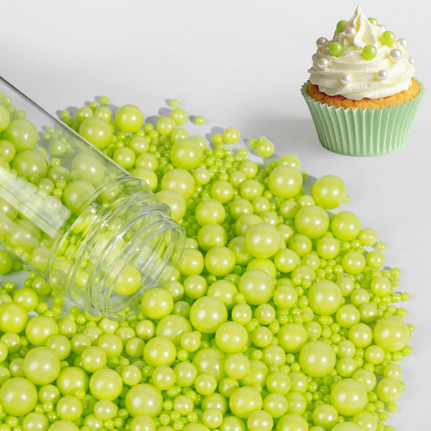 Sugarzy Edible Green Pearl Sprinkles, 130g, Cake Decorating, Baking Toppings, Cupcake Toppers, Birthday Party Supplies