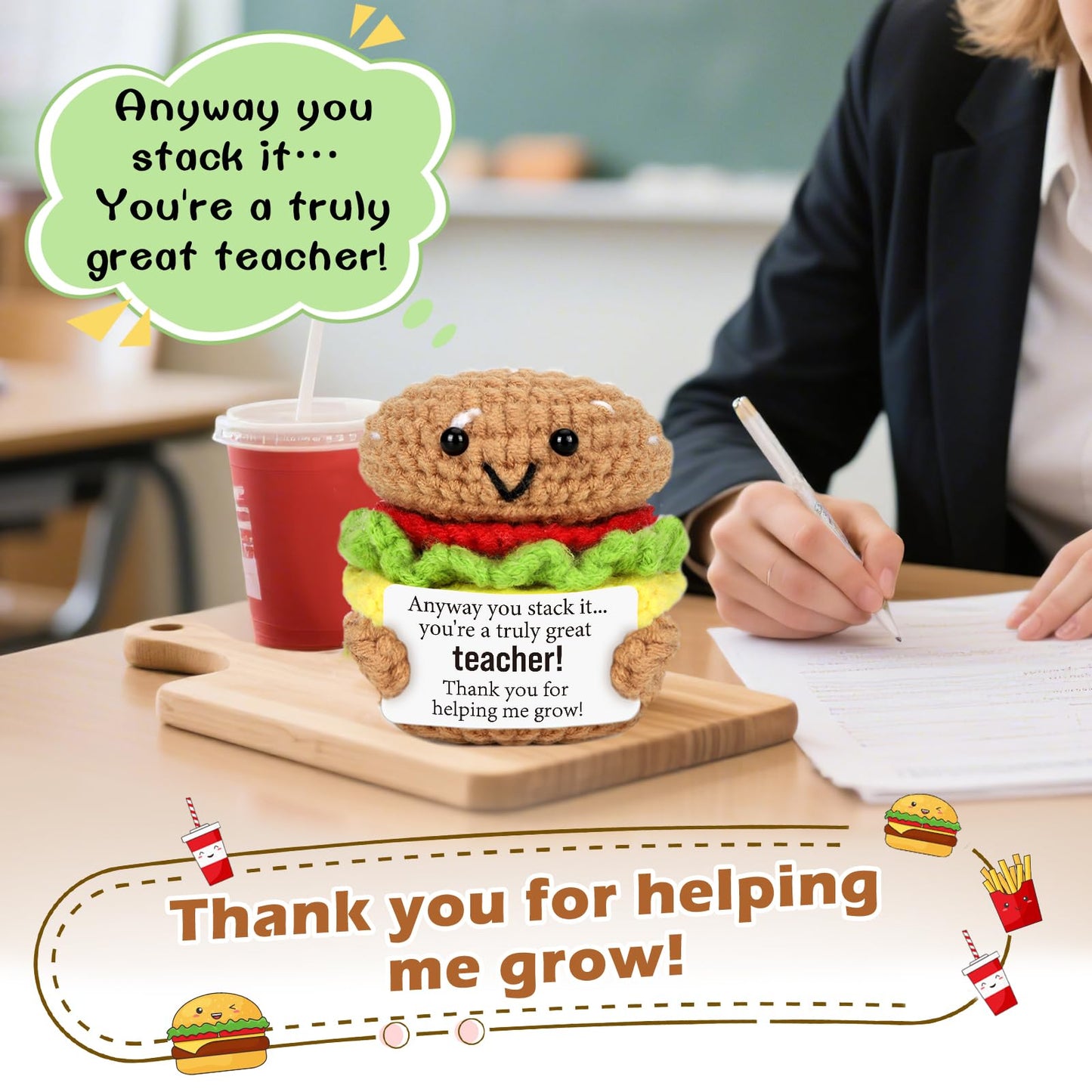 Mini Teacher Appreciation Gift For Teachers Day Handmade Crochet Burger For Thank You End Of Year Teachers Day Thoughtful Teache