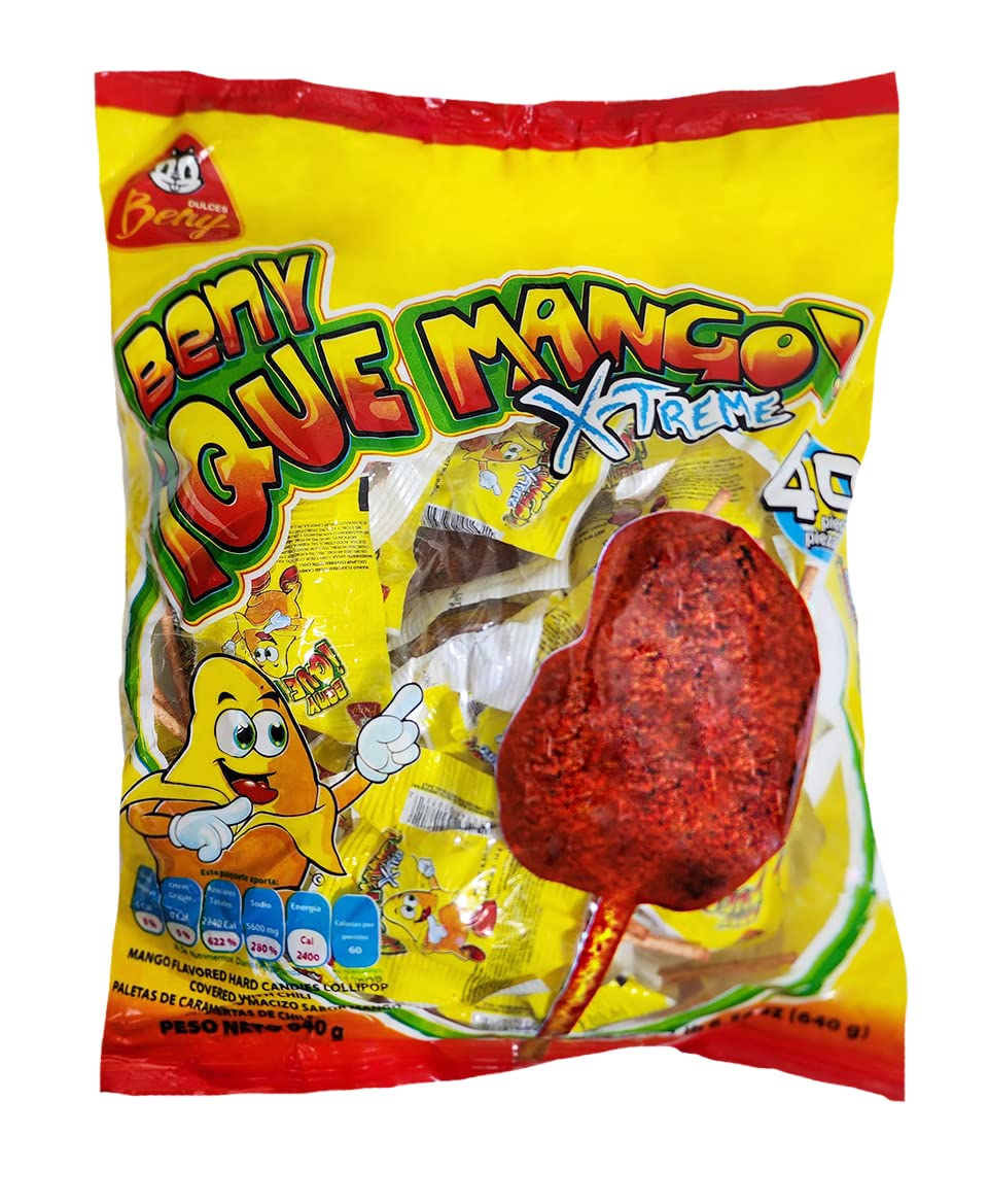 BENY X-Treme Lollipops with Chili Coating 1lb 6.56oz Bags (640g) (Mango)