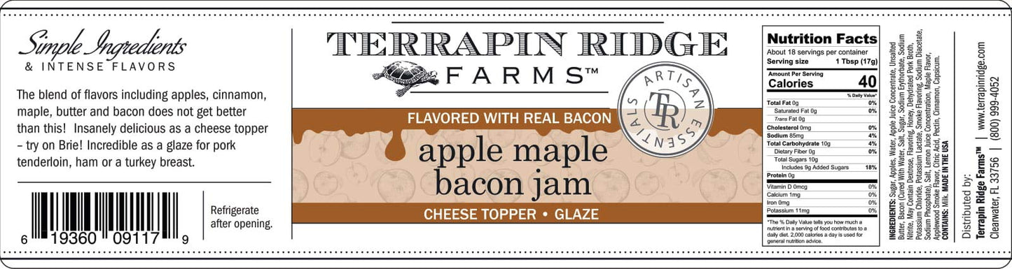 Terrapin Ridge Farms Apple Maple Bacon Jam - Sweet & Savory Jam With Apples, Maple, Bacon, Cinnamon, And Butter - Perfect For Cheese, Glazes, And More - 11 Ounce (Pack Of 2)