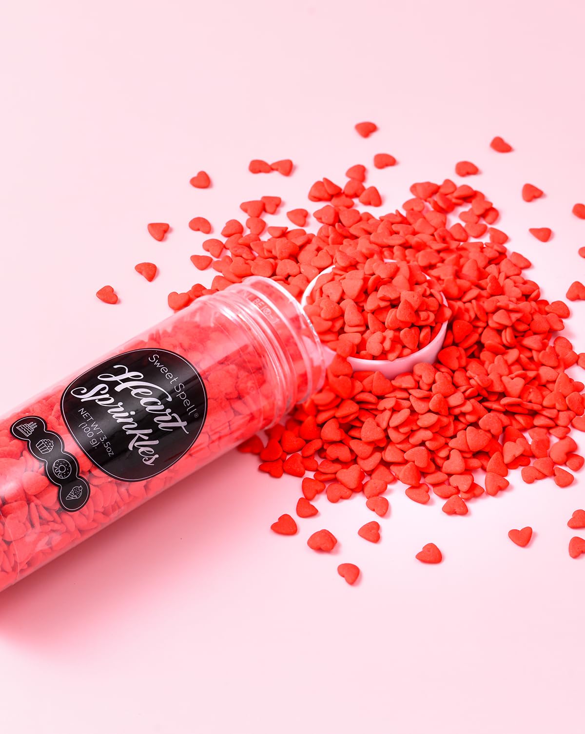 Sweet Spell Red Heart Sprinkles - Edible Valentine Heart Sprinkles For Cake Decorations 3.5Oz