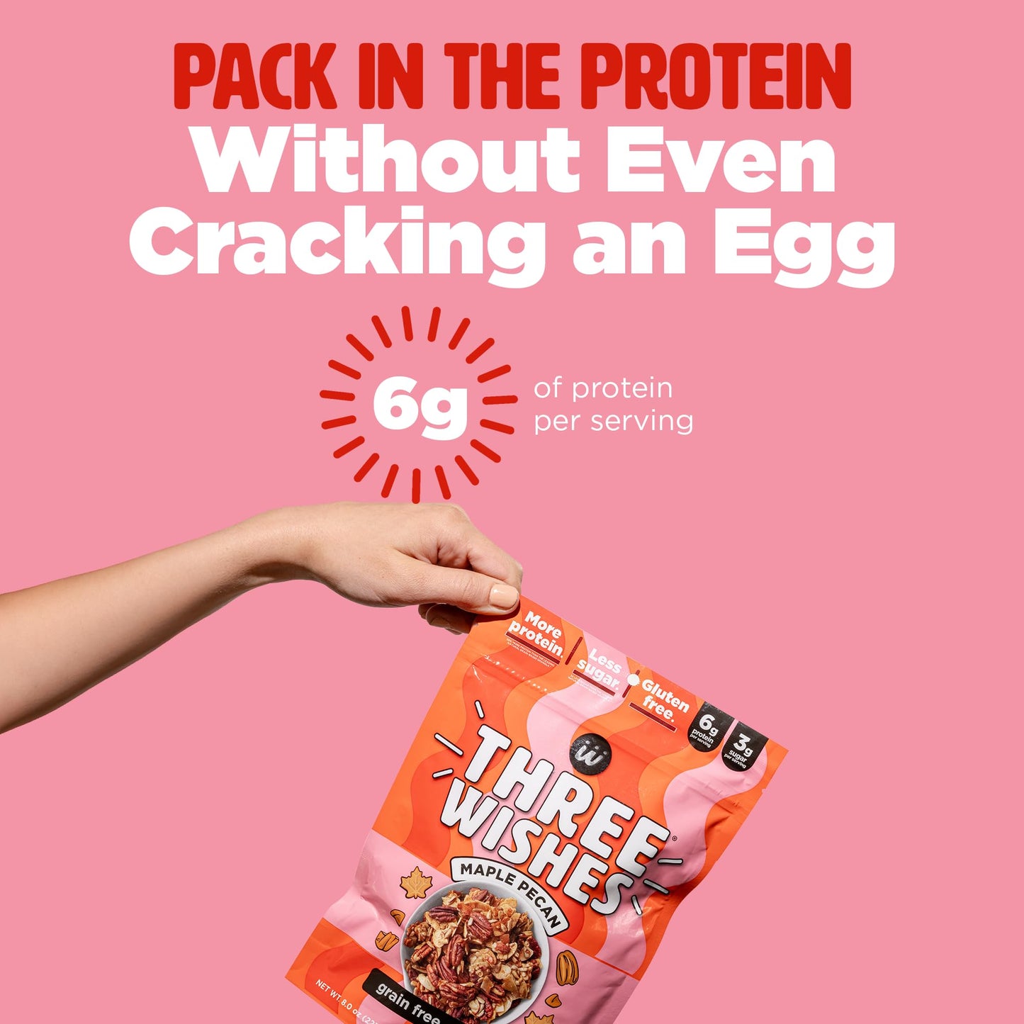 Three Wishes Granola, Maple Pecan (4-Pack) - Gluten Free Granola, 6G Protein & 3G Sugar Healthy Breakfast & On-The-Go Snack - Vegan, Kosher & Grain-Free