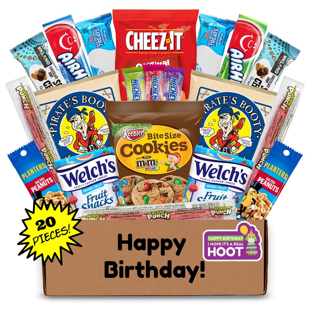 Hangry Kit Birthday Snack Box - (20 Count) Happy Birthday Gift Basket Care Package - Contains Birthday Snacks, Cookies, Chips, C