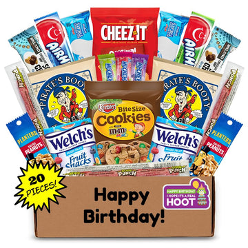 Hangry Kit Birthday Snack Box - (20 Count) Happy Birthday Gift Basket Care Package - Contains Birthday Snacks, Cookies, Chips, C