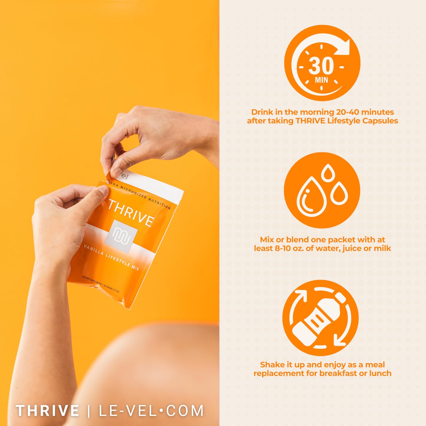 Le-Vel Thrive Protein Shake, Gluten-Free, Pea Protein, 16 Packets (35g Each), Vanilla Flavor
