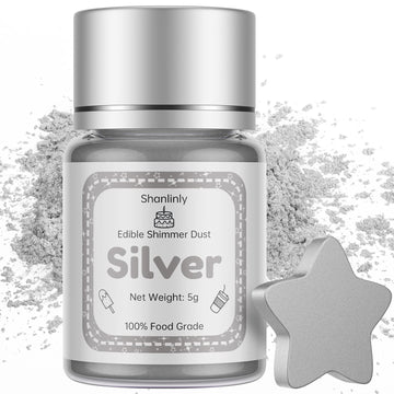 Shanlinly Silver Edible Luster Dust - 5 Grams Food Grade Cake Dust Shimmer Powdered, Edible Metallic Powder Food Coloring for Ca