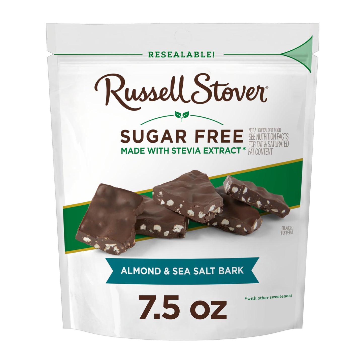 Russell Stover Sugar Free Dark Chocolate Almond & Sea Salt Bark, 7.5 Oz Bag (≈ 24 Pieces)