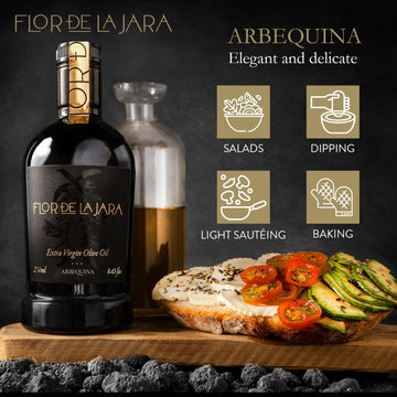 FLOR DE LA JARA Extra Virgin Olive Oil, First Cold Pressed, Monovarietal Arbequina, Low Acidity, 250 ml