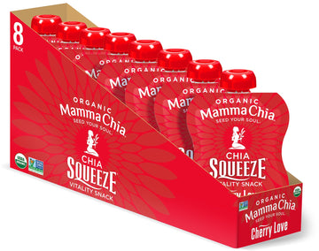 Mamma Chia Organic Vitality Squeeze Snack, Cherry Love, 16- 3.5 Ounce Chia Vitality Snack, Usda Organic, Non-Gmo, Vegan, Gluten