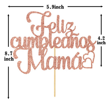 Ferastar Feliz Cumpleaos Mama Cake Topper, Best Mom Ever, Happy Mothers Day, Mom Birthday Party Decorations Rose Gold Glitter.