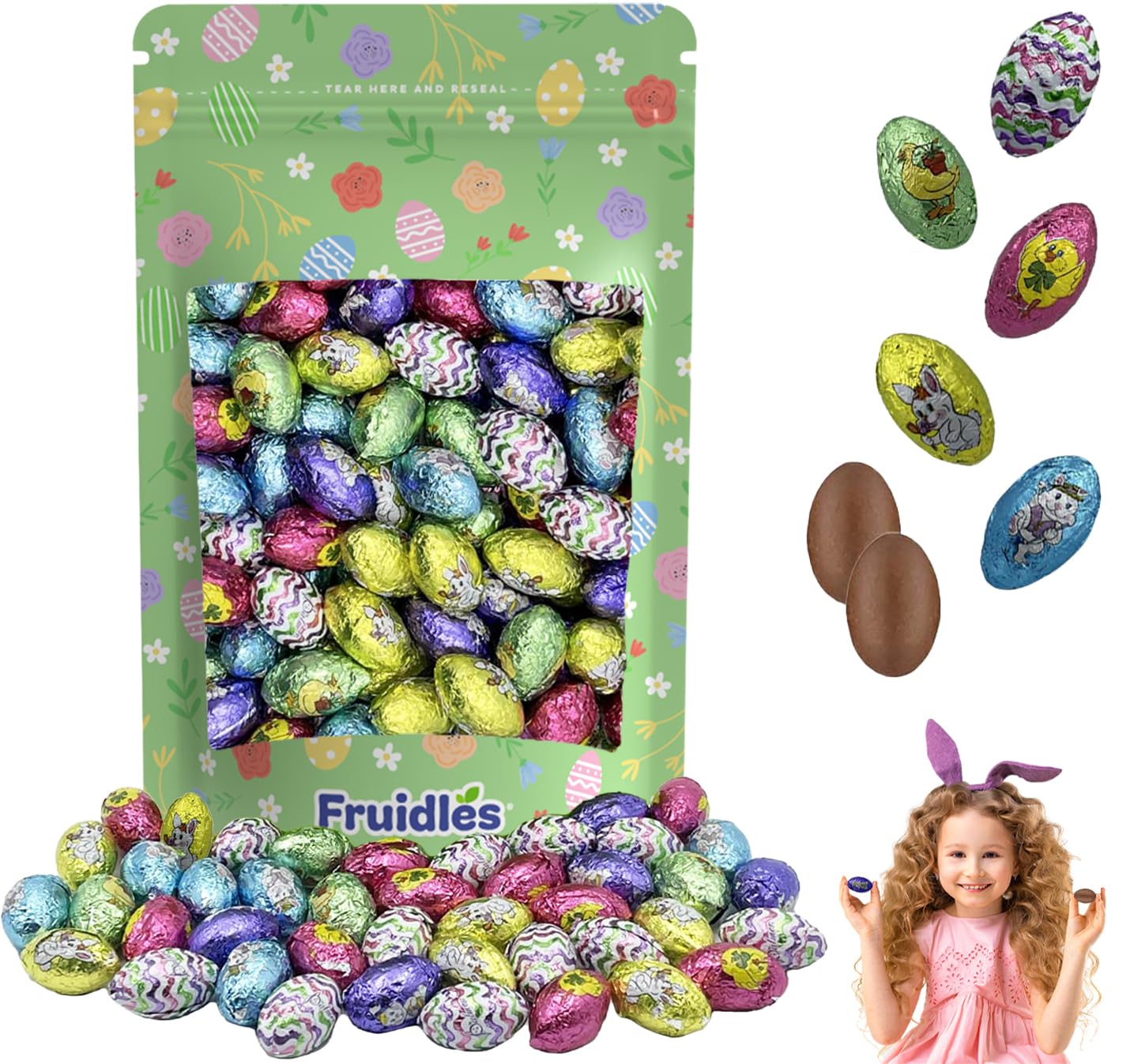 Easter Double Crisp Eggs Milk Chocolate, Happy Easter Day Eggs, Party Bag Fillers, Individually Wrapped, (1 Pound) Approx. 100 Eggs
