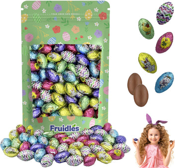 Easter Double Crisp Eggs Milk Chocolate, Happy Easter Day Eggs, Party Bag Fillers, Individually Wrapped, (1 Pound) Approx. 100 Eggs