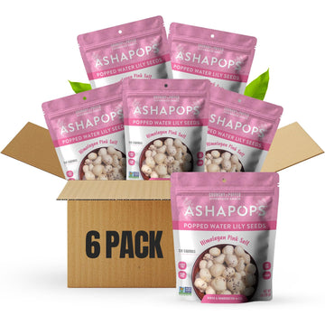 AshaPops Himalayan Pink Salt Flavored Popped Water Lily Seeds, 1 oz (Pack of 6) - Gluten-Free, Vegan, Paleo, Nut-Free, Corn-Free