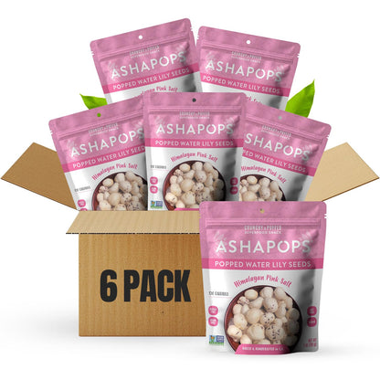 AshaPops Himalayan Pink Salt Flavored Popped Water Lily Seeds, 1 oz (Pack of 6) - Gluten-Free, Vegan, Paleo, Nut-Free, Corn-Free