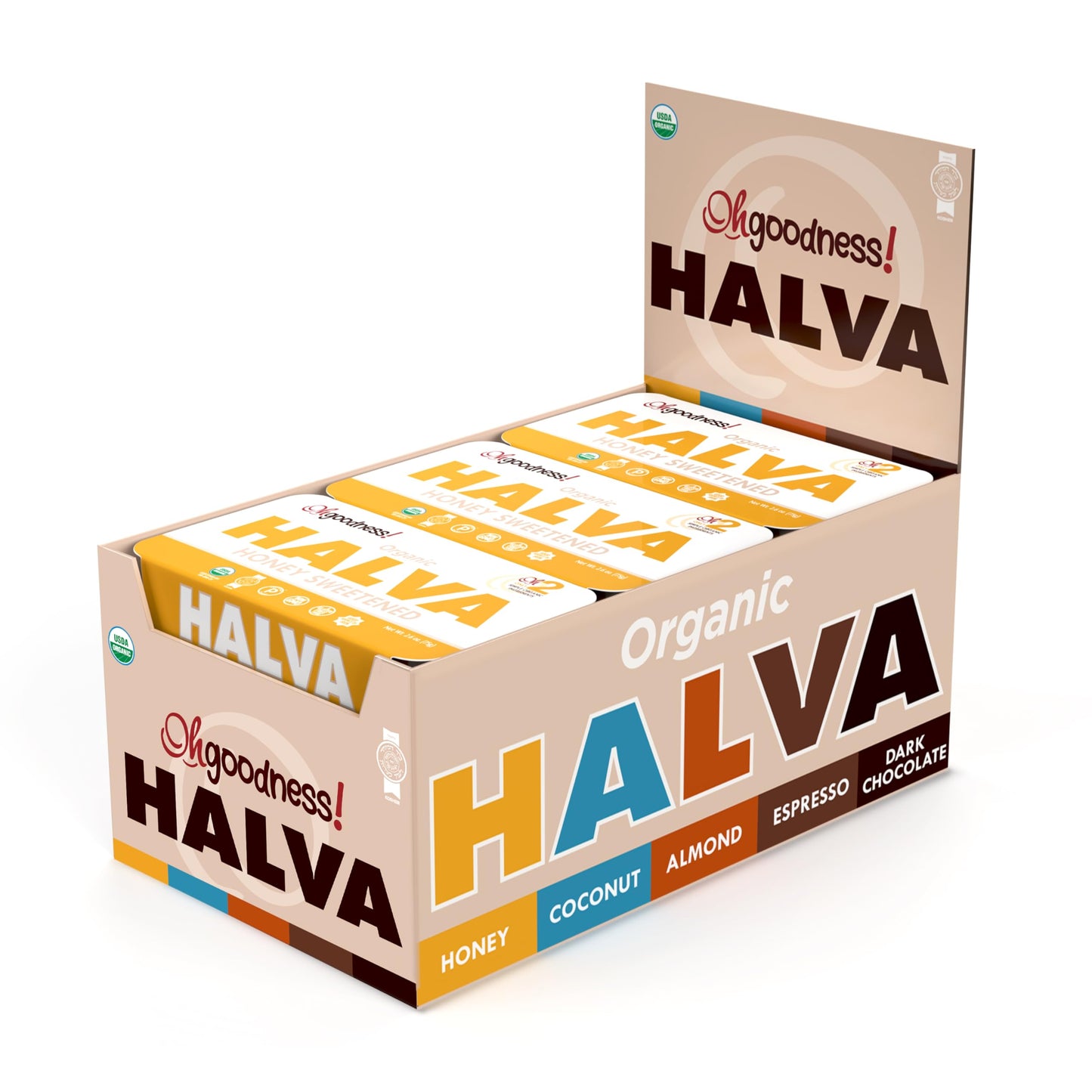 Organic OhGoodness! Honey Halva - Case Of 12 - Only TWO Simple Ingredients, Melt-in-Mouth Snack & Dessert, Honey Sweetened Treat