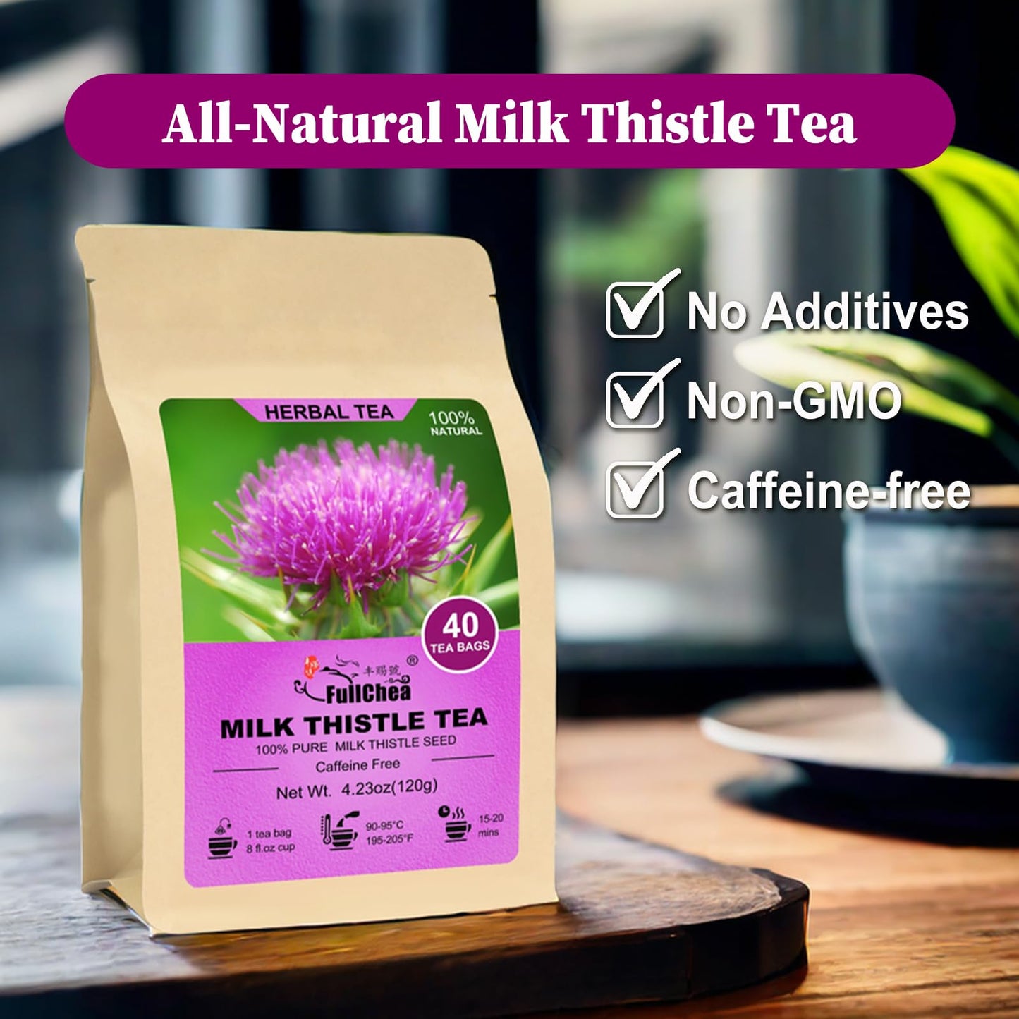 Fullchea - Milk Thistle Tea Bags, 40 Teabags, 3G/Bag - Natural Milk Thistle Seed