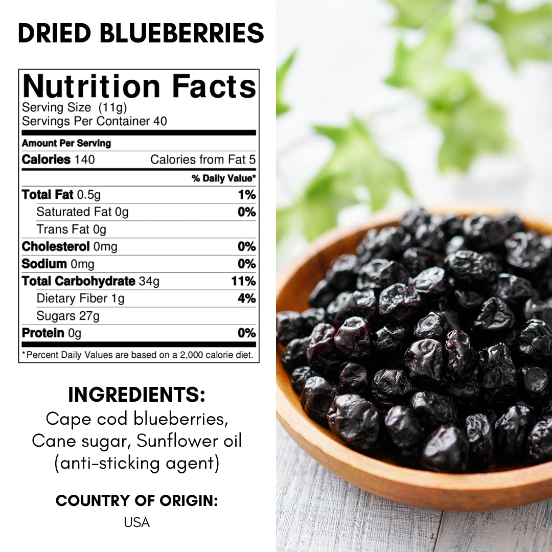 Amrita Dried Blueberries 1 Lb | Sweetened, Unsulfured, Non-Gmo, No Preservatives | Packed Fresh In Resealable Bags | Dried Berri