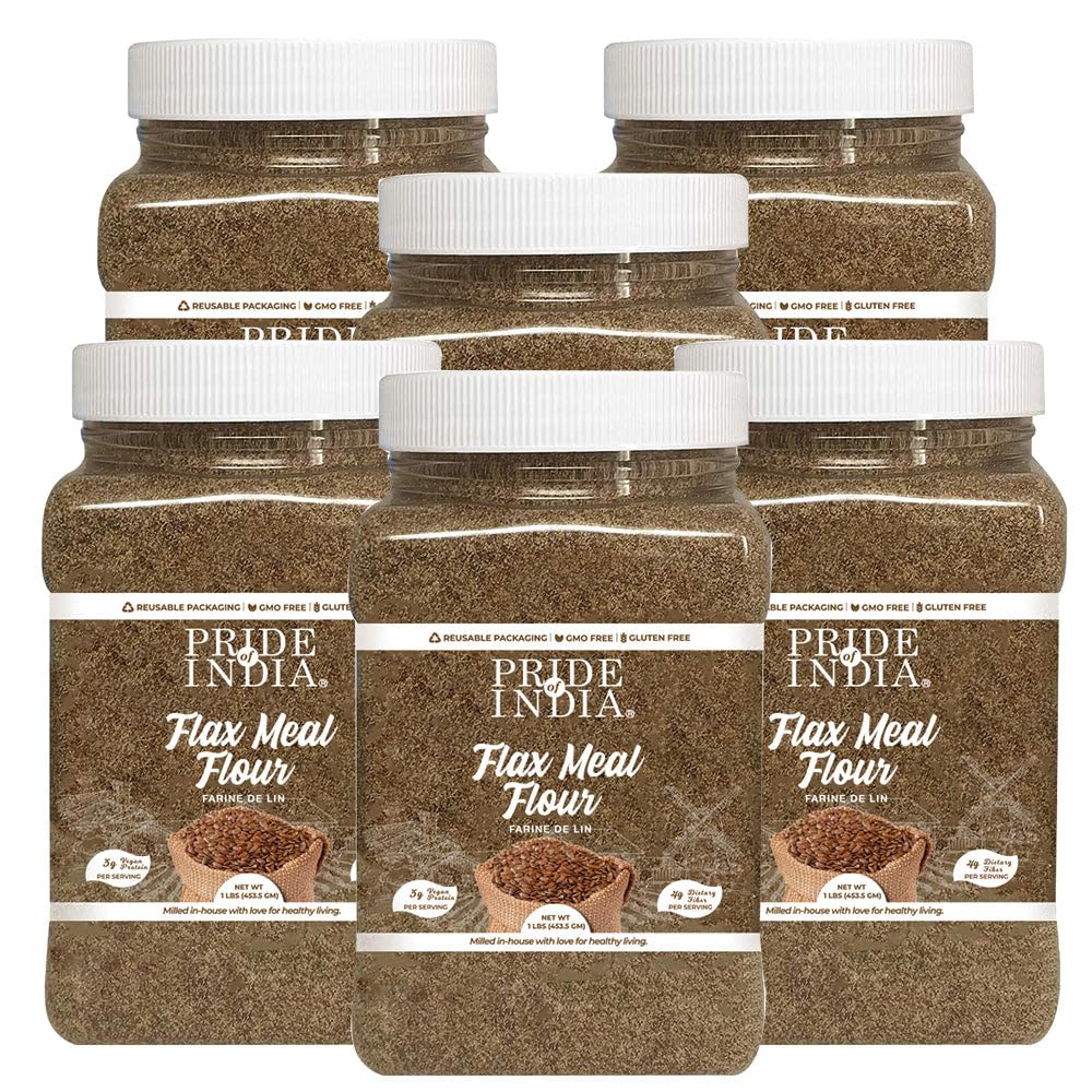 Pride of India - PACK of 6 - Flax Meal Flour 1 lbs (454 gm) Nutty Earthy Taste Freshly Milled in Small Batches | Used for Baking