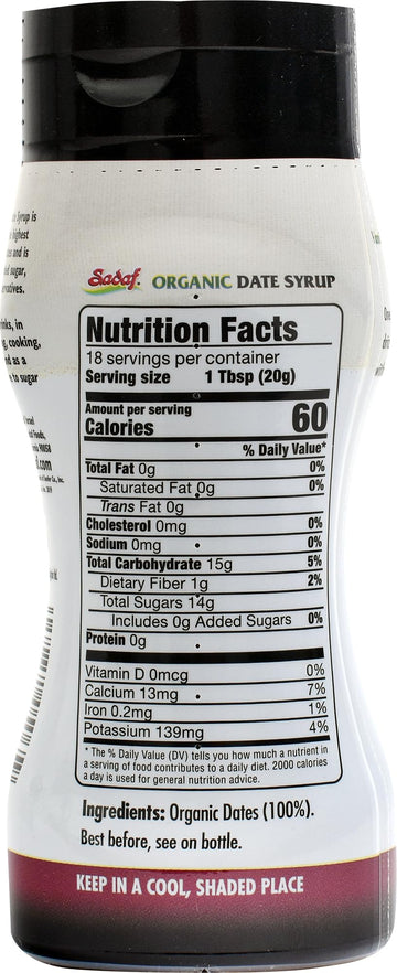 Sadaf Organic Date Syrup in Squeeze Bottle - Date syrup Organic Certified by IQC No Sugar Added - Vegan Honey - Kosher - 12.3 oz