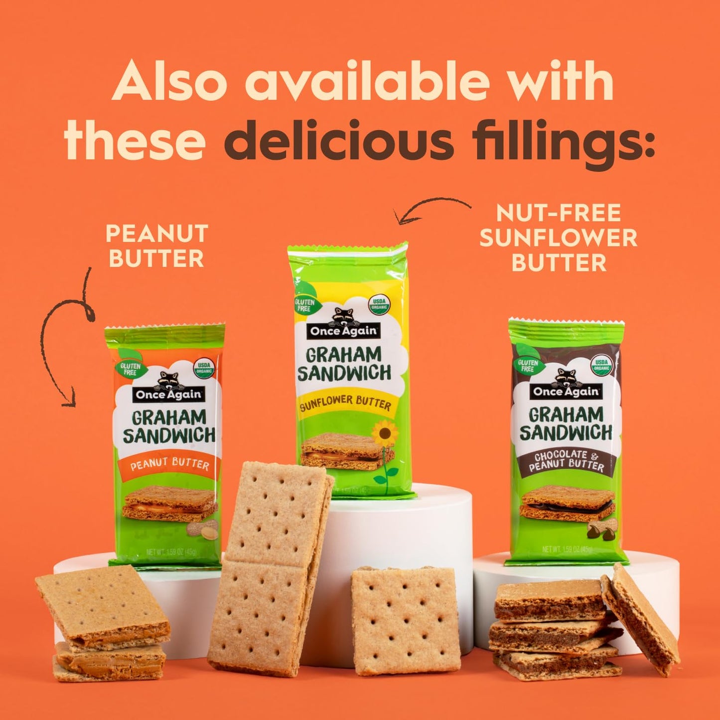 Once Again Chocolate Peanut Butter Graham Sandwiches - Organic, Gluten Free Graham Crackers with PB & Dark Chocolate Filling - G