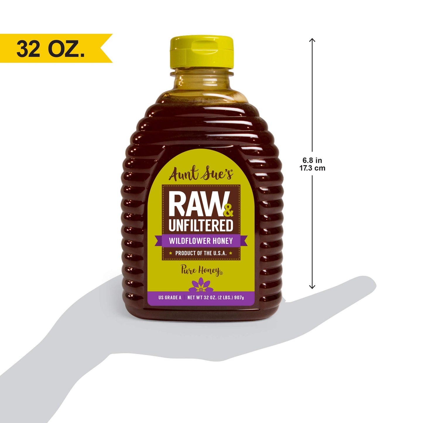 Aunt Sues Raw & Unfiltered Wildflower Honey, 32 Ounce (2 Lb), Strained Pure Honey