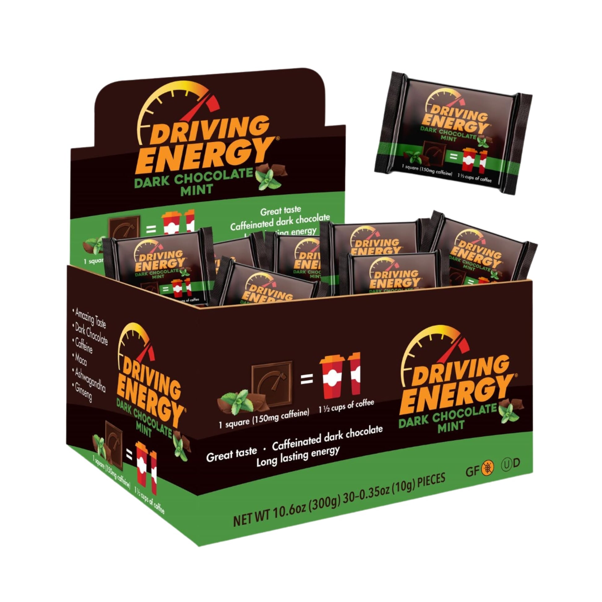 ZenEvo Driving Energy Bites - Dark Chocolate Mint, 150mg Caffeine, Low Carb Healthy Snack, 30 Count