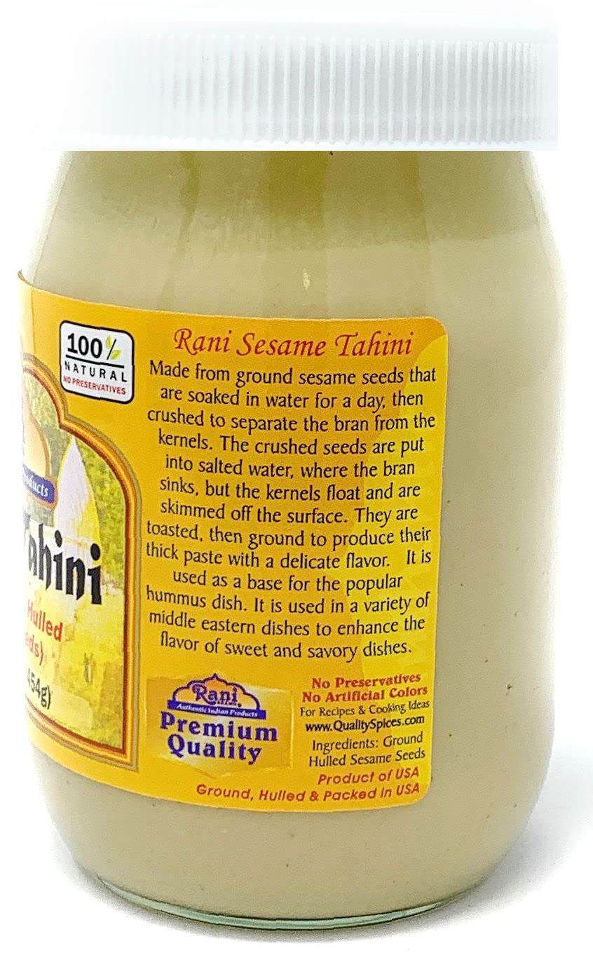 Rani Sesame Tahini (Sesame Butter) 16Oz (1Lb) 454G, Pack Of 2, Glass Jar, Vegan, No Added Sugar, No Sodium ~ Gluten Free | Non-G