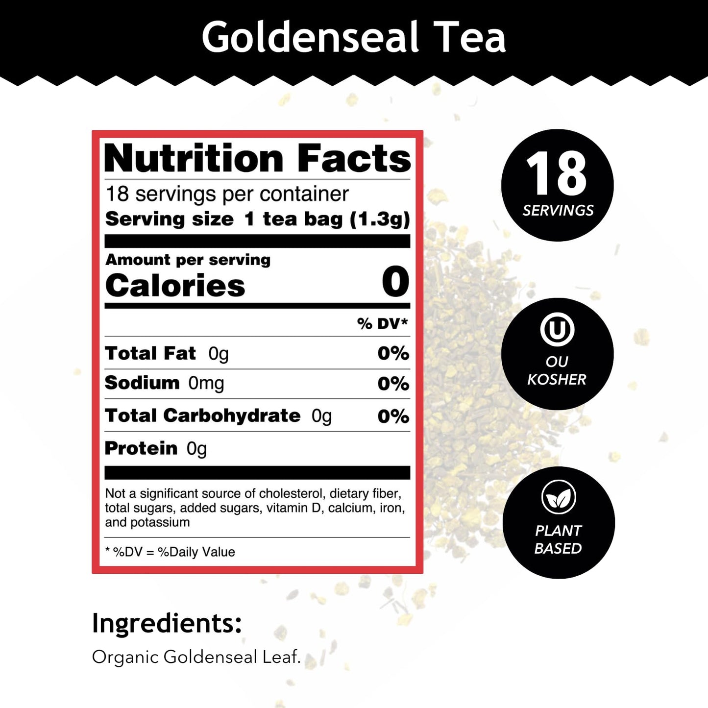 Buddha Teas Organic Goldenseal Tea - Ou Kosher, Usda Organic, Ccof Organic, 18 Bleach-Free Tea Bags