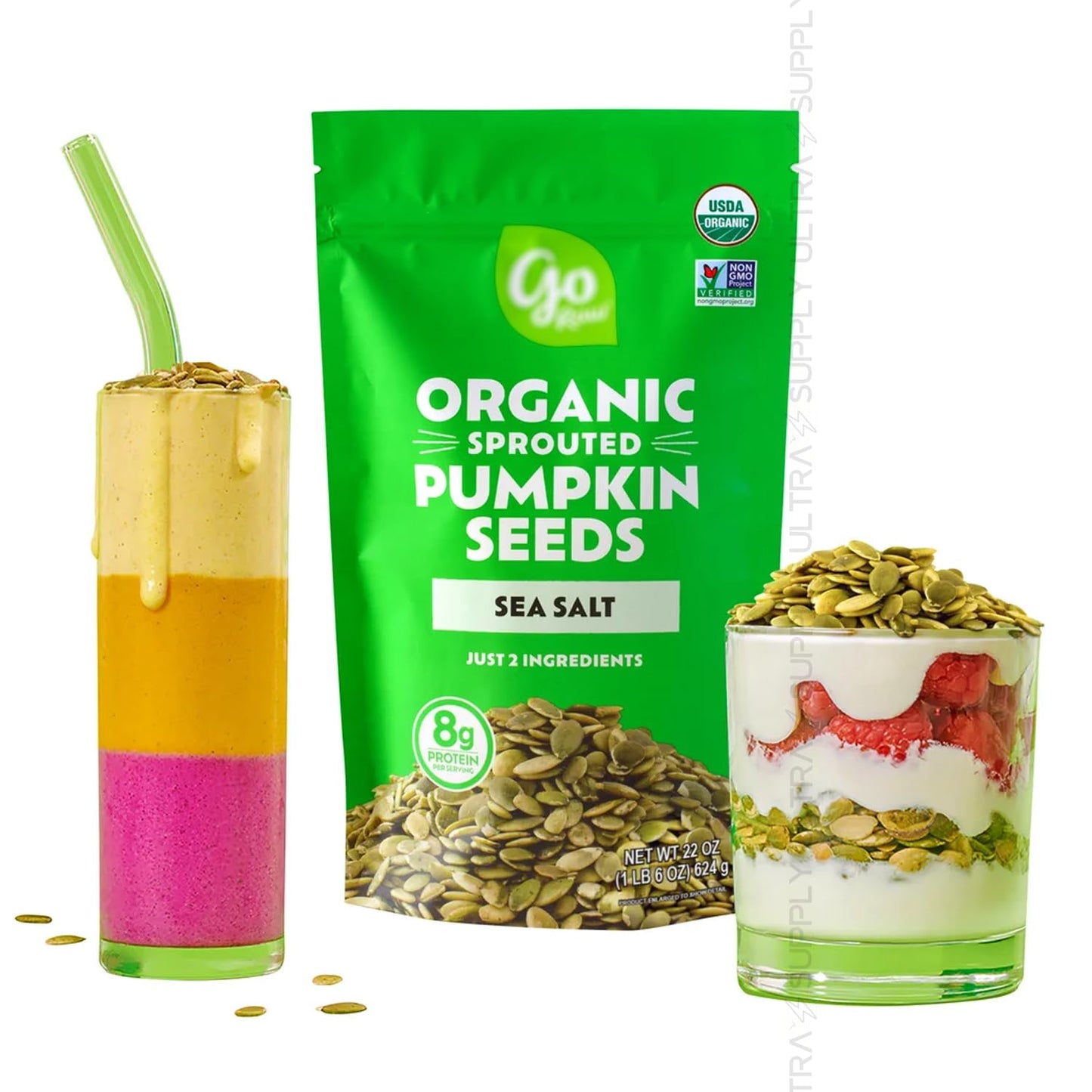 Go_Raws Sprouted Organic Pumpkin Seeds with Sea Salt (Pack of 2, 22 oz Each) - 44 oz Total - Plant-Based Protein, Vegan, Gluten-