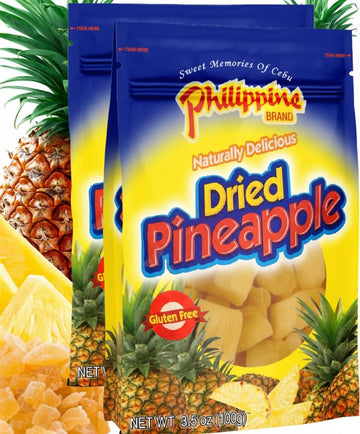 Philippine Brand Dried Pineapple Chunks - 3.5 oz Bag (Pack of 2), Vegan, Gluten-Free, Sweet & Chewy Snack