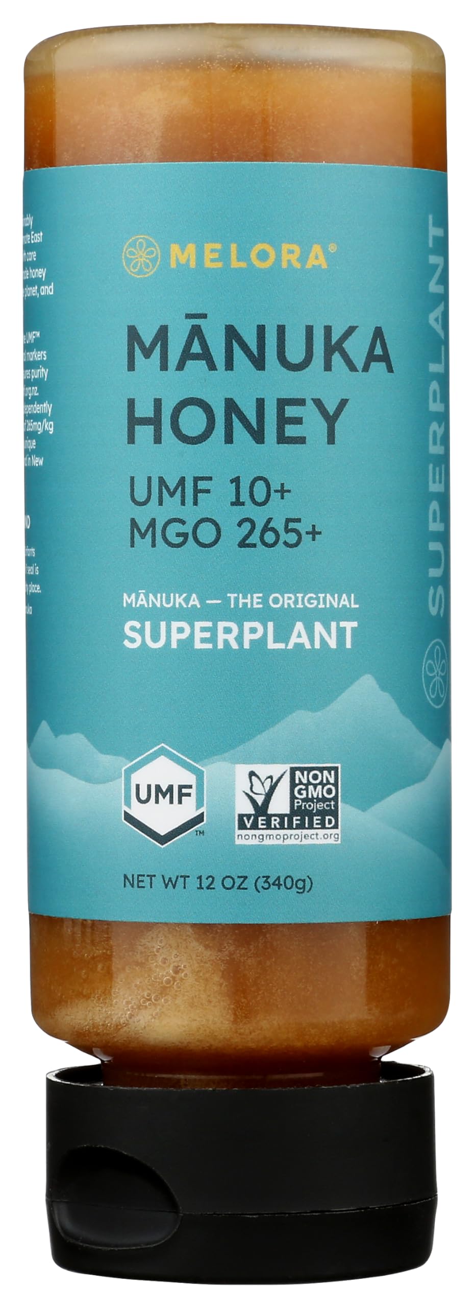 MELORA Manuka Honey | Raw, Unfiltered, Organic | UMF 10+, MGO 265+ | 12 oz Squeeze Bottle | UMF 10 - 12 oz Bottle