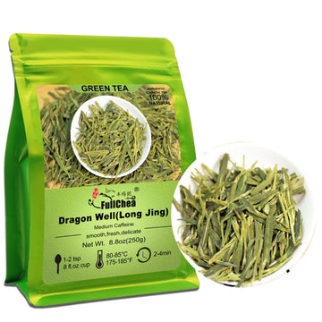 Fullchea - Longjing Tea - Dragonwell Tea - Chinese Green Tea Loose Leaf - Toasty Bean Aromatic - Lung Ching Dragon Well (8.8Oz /