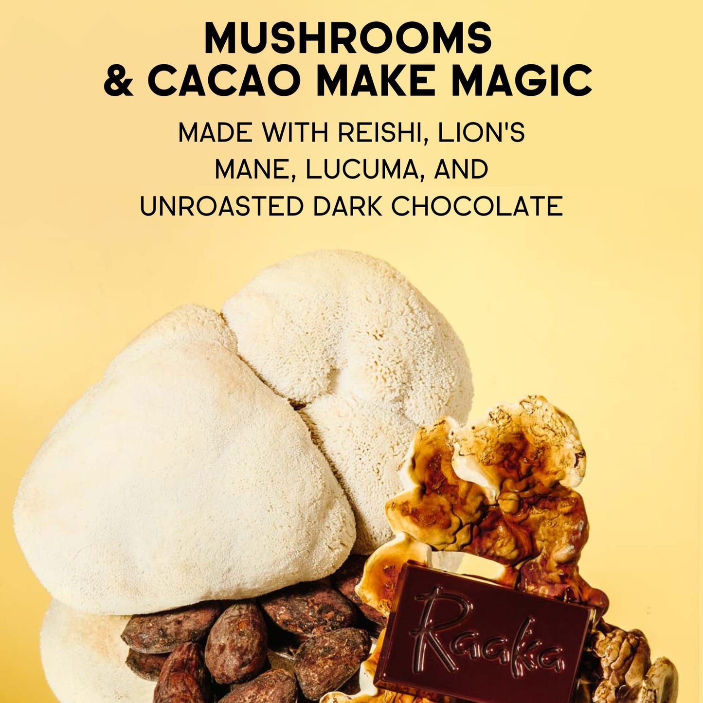 Raaka Cocoa Magic Mushroom Hot Chocolate Blend With Lions Mane, Reishi And Lucuma - Gourmet Adaptogenic Mushroom Hot Chocolate -