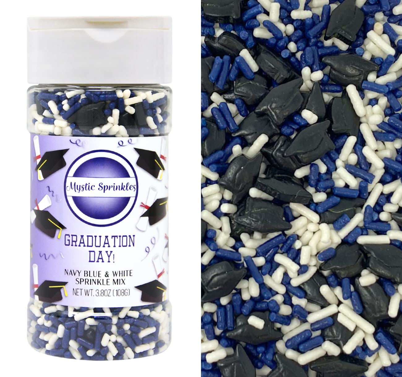 Mystic Sprinkles Graduation Day Sprinkles Mixes (Graduation Day! Navy Blue & White Sprinkle Mix 3.8Oz)