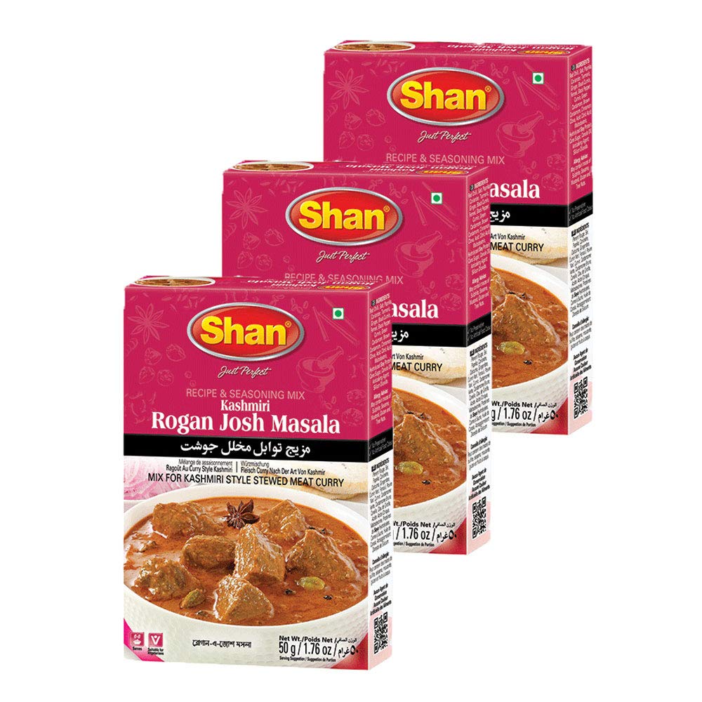 Shan Kashmiri Rogan Josh Spice Mix, 1.76 oz (Pack of 3), Authentic Indian Curry Blend for Chicken and Meat, Vegetarian-Friendly
