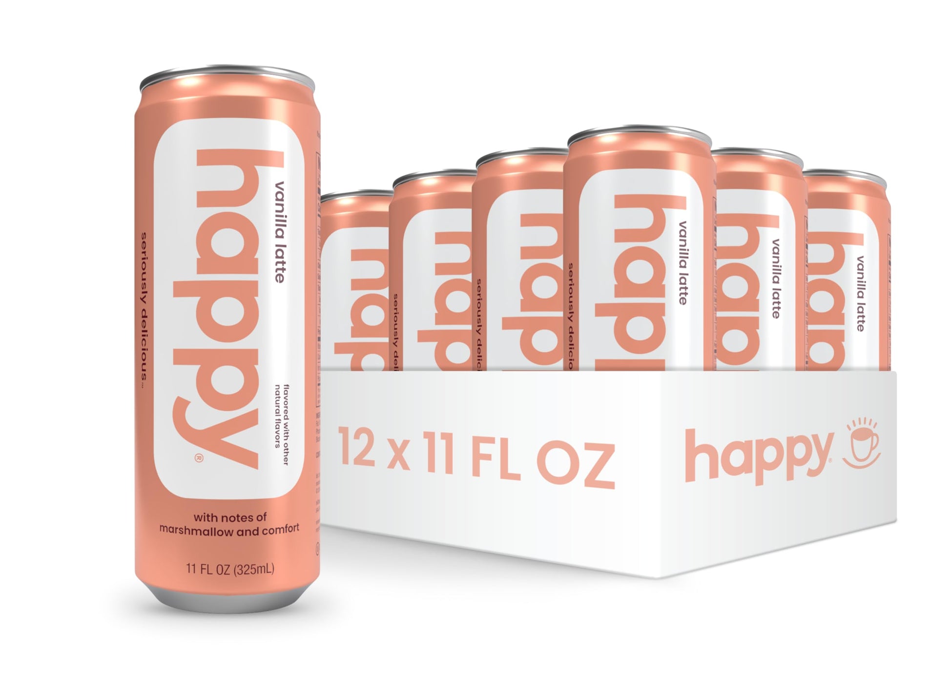 We Are Happy Vanilla Latte Canned Coffee, 11 oz, 12 Pack, 100% Arabica Beans, No Artificial Flavors
