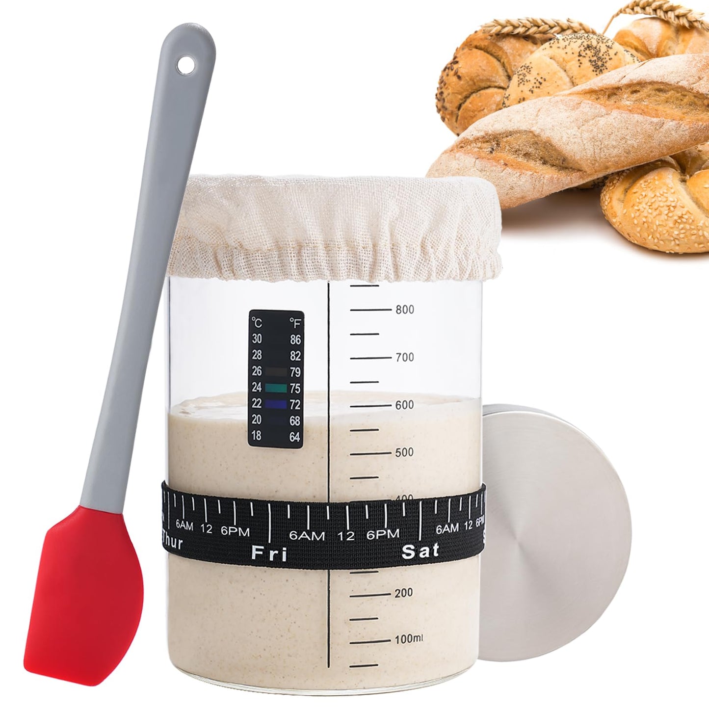 INOBYO Sourdough Starter Glass Jar, 34 oz Wide Mouth, Easy to Use Baking Supplies, Model SSJ-01