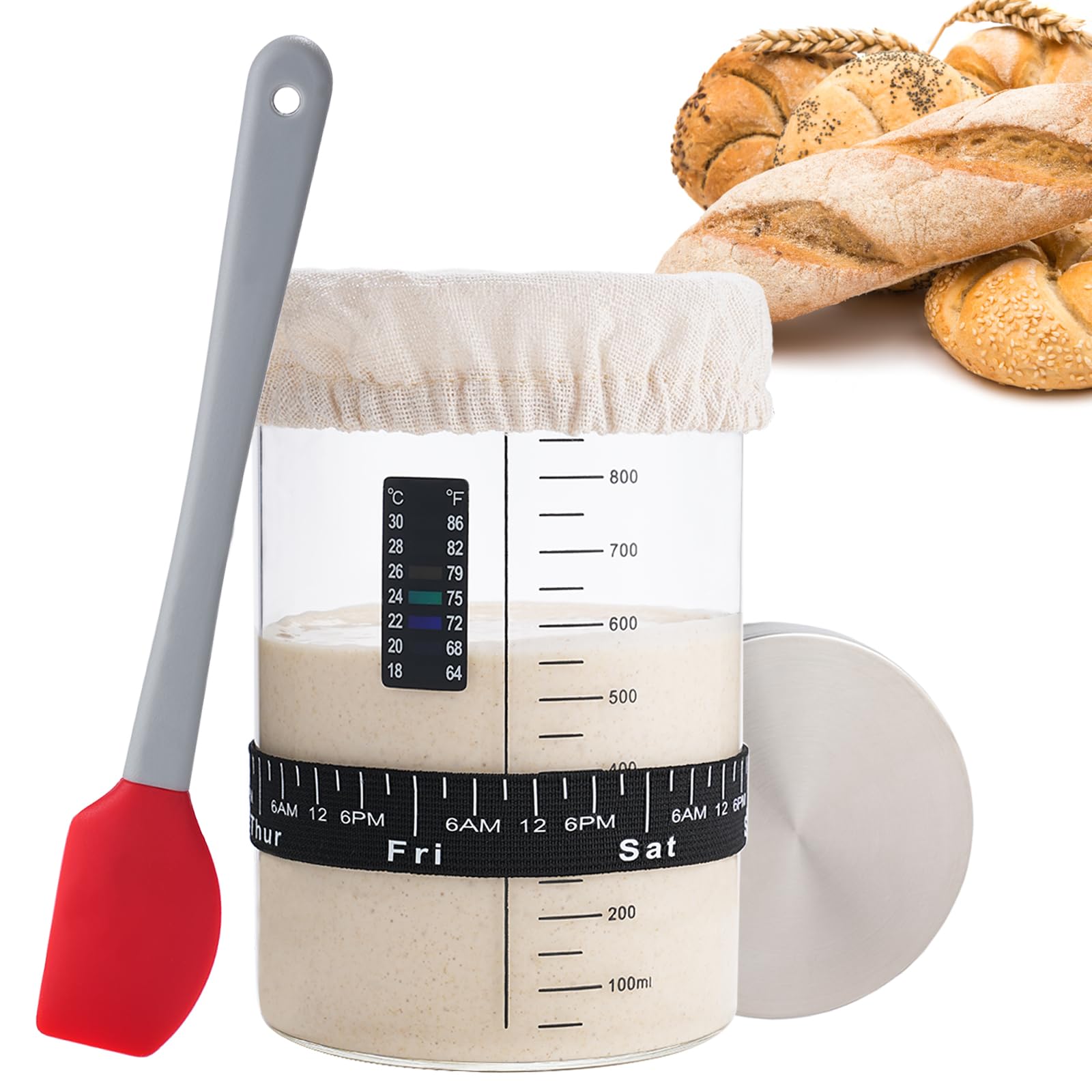 INOBYO Sourdough Starter Glass Jar, 34 oz Wide Mouth, Easy to Use Baking Supplies, Model SSJ-01