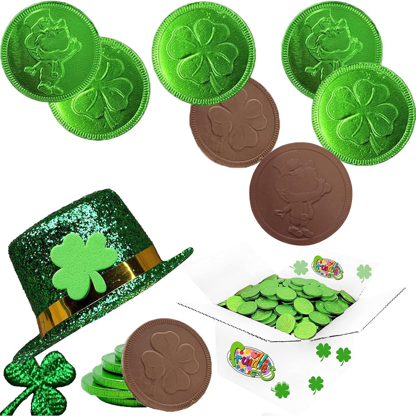 Saint Patrick'S Day 1000 Clover Shamrock Leprechaun Chocolate Green Coins, Premium Belgian Nut-Free Milk Chocolate, Kosher (1000