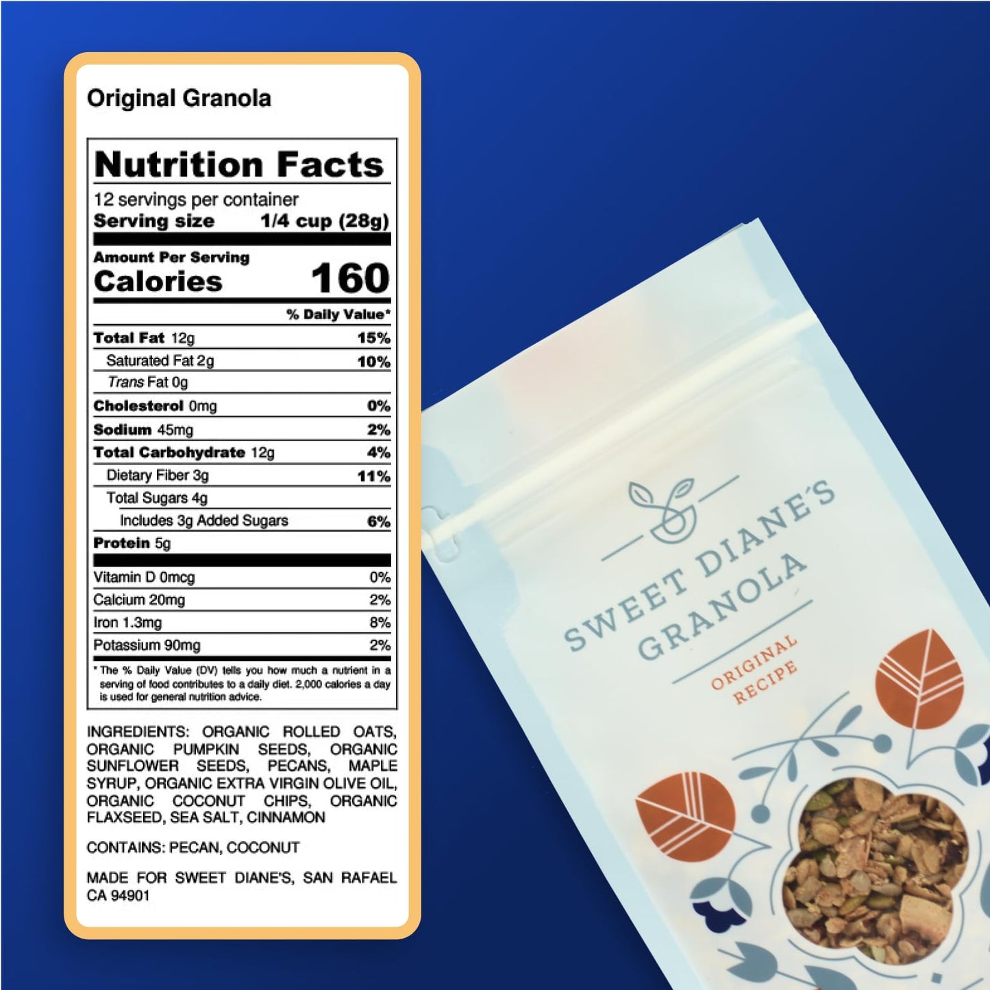 Sweet Dianes Granola - Standard Size (12 oz): Organic, Low-Sugar, High-Fiber, Gluten-Free, Vegan, Delicious Breakfast and Snack
