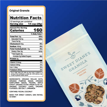 Sweet Dianes Granola - Standard Size (12 oz): Organic, Low-Sugar, High-Fiber, Gluten-Free, Vegan, Delicious Breakfast and Snack
