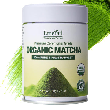 Emerail Matcha Powder Ceremonial Grade  USA Organic Matcha Green Tea Powder  enhanced First Harvest  Sugar-Free Gluten-Free Vegan (60g / 2.1oz)