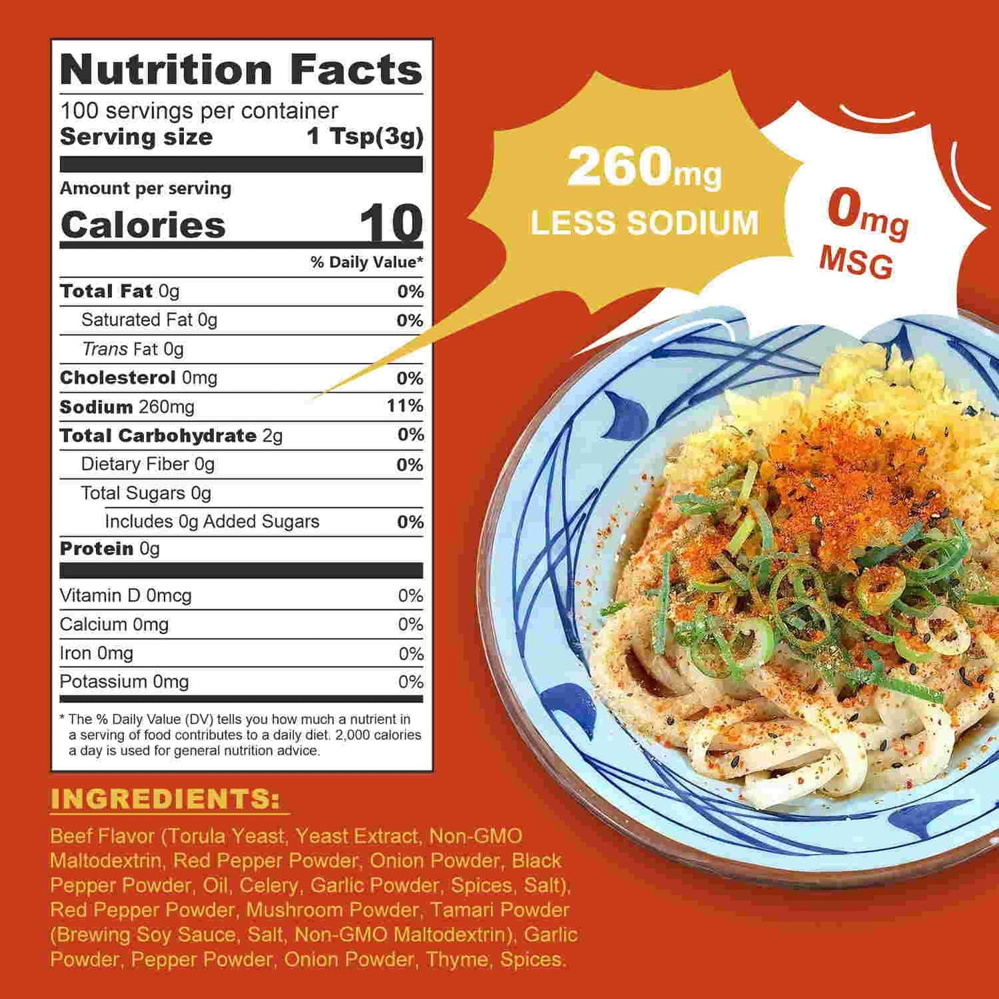 TALCUFON Korean Spicy Beef Ramen Seasoning Reduced Salt Gluten-Free Vegan Korean Noodle Soup Powder for Ramen 10.58 Oz