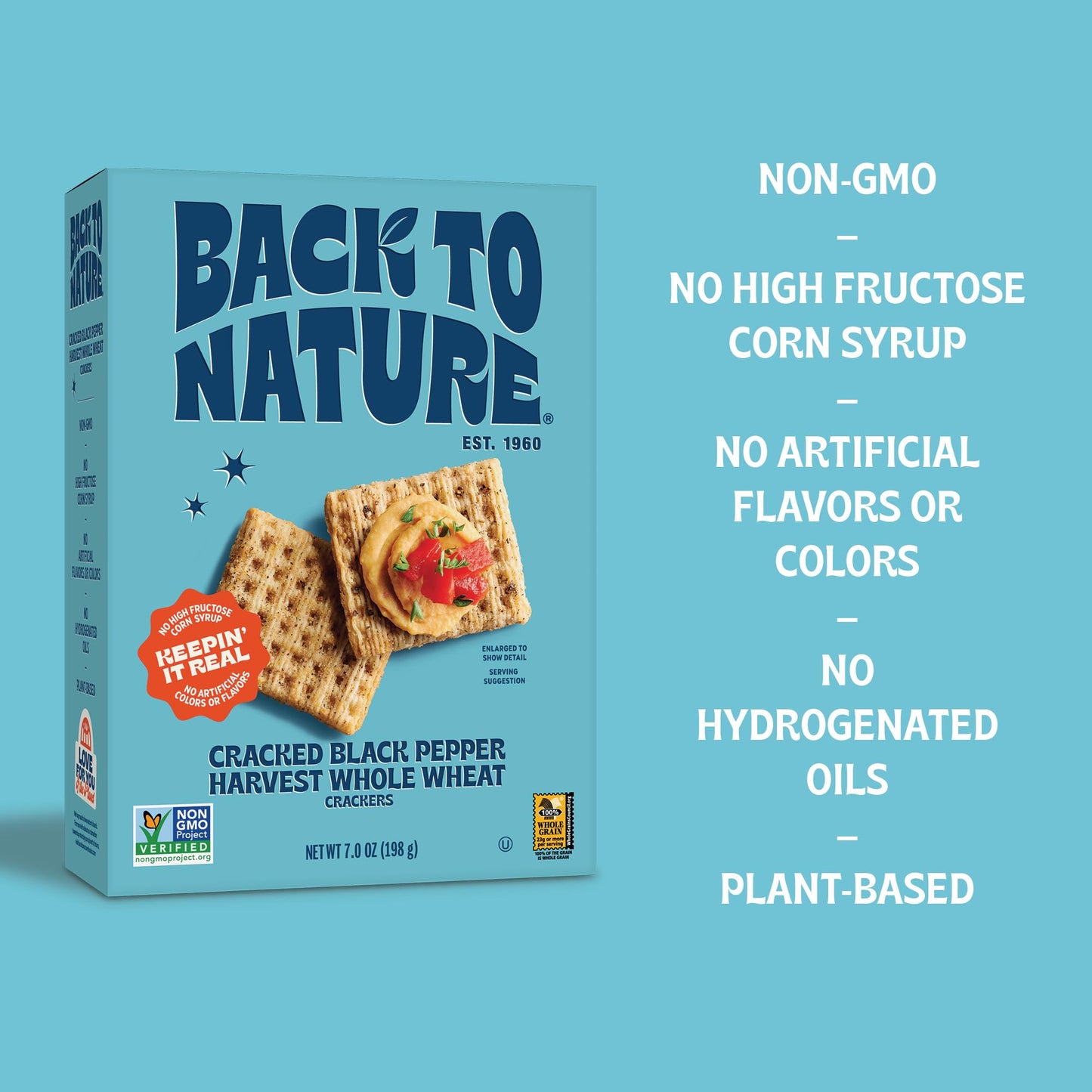 Back to Nature - Cracked Black Pepper Whole Wheat Crackers - Non-GMO, Made with Whole Grain Wheat & Sea Salt - Seriously Tasty S