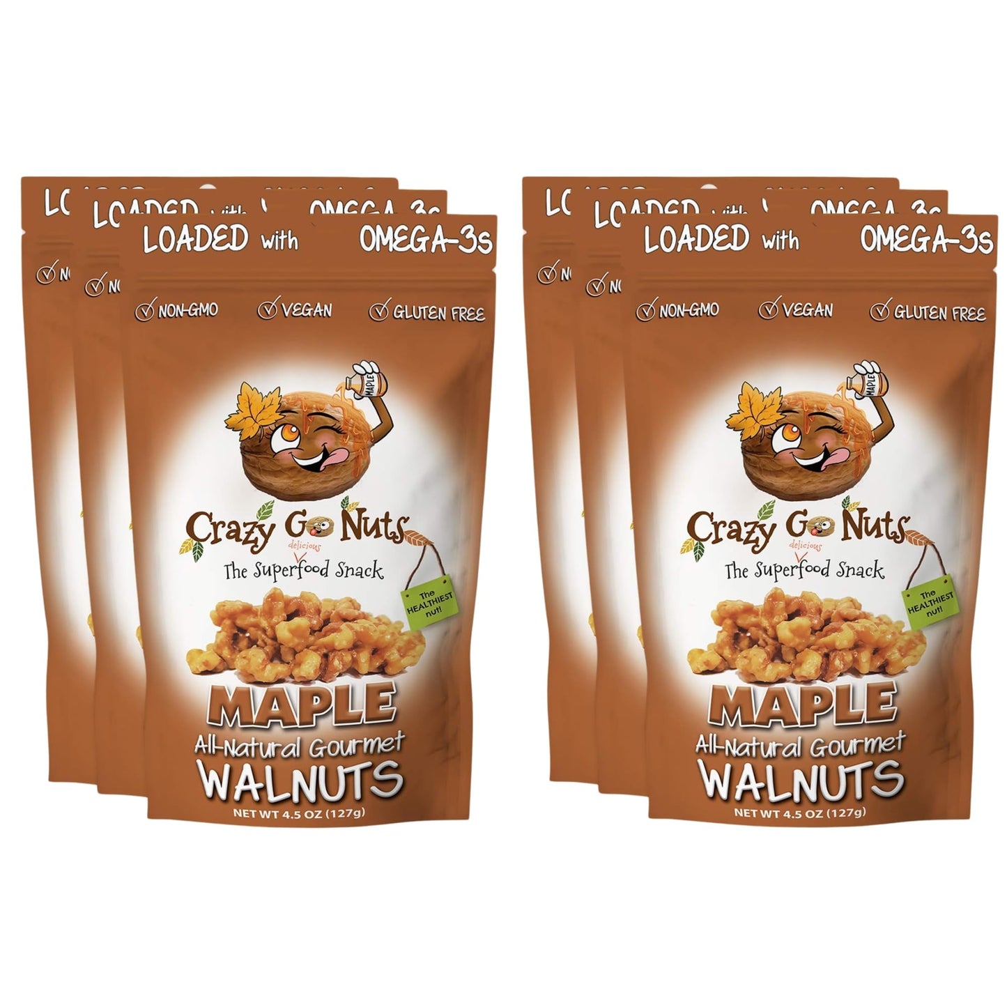 Crazy Go Nuts Walnuts - Maple, 4.5 oz (6-Pack) - Healthy Snacks, Vegan, Low Carb, Gluten Free, Superfood - Natural, Non-GMO, ALA