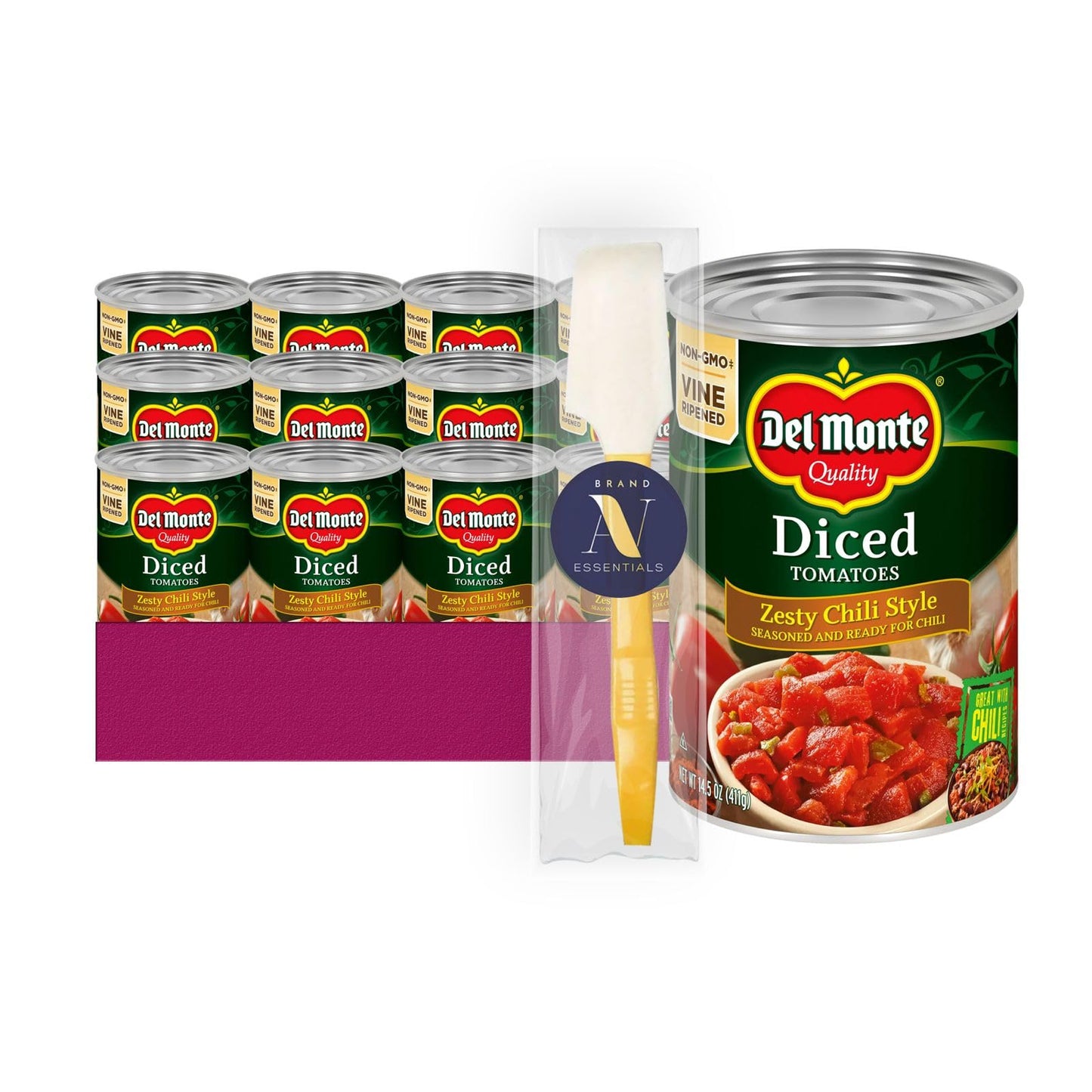 Del Monte - Lavinia Essentials Bundle: Tomatoes 12- Pack of Diced Zesty Chili Style Canned Vegetables 14.5 oz Can + 1 Utility Pr