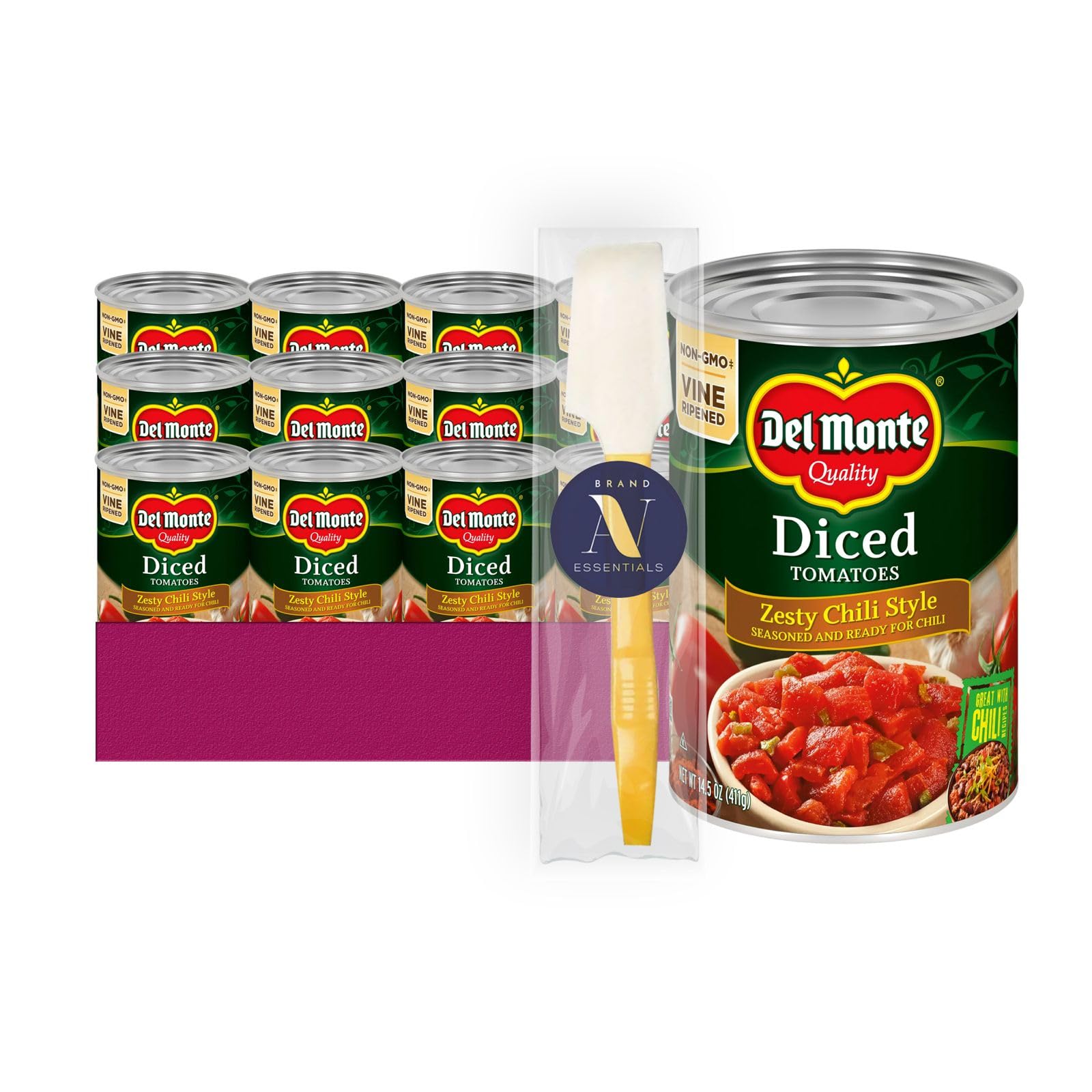 Del Monte - Lavinia Essentials Bundle: Tomatoes 12- Pack of Diced Zesty Chili Style Canned Vegetables 14.5 oz Can + 1 Utility Pr