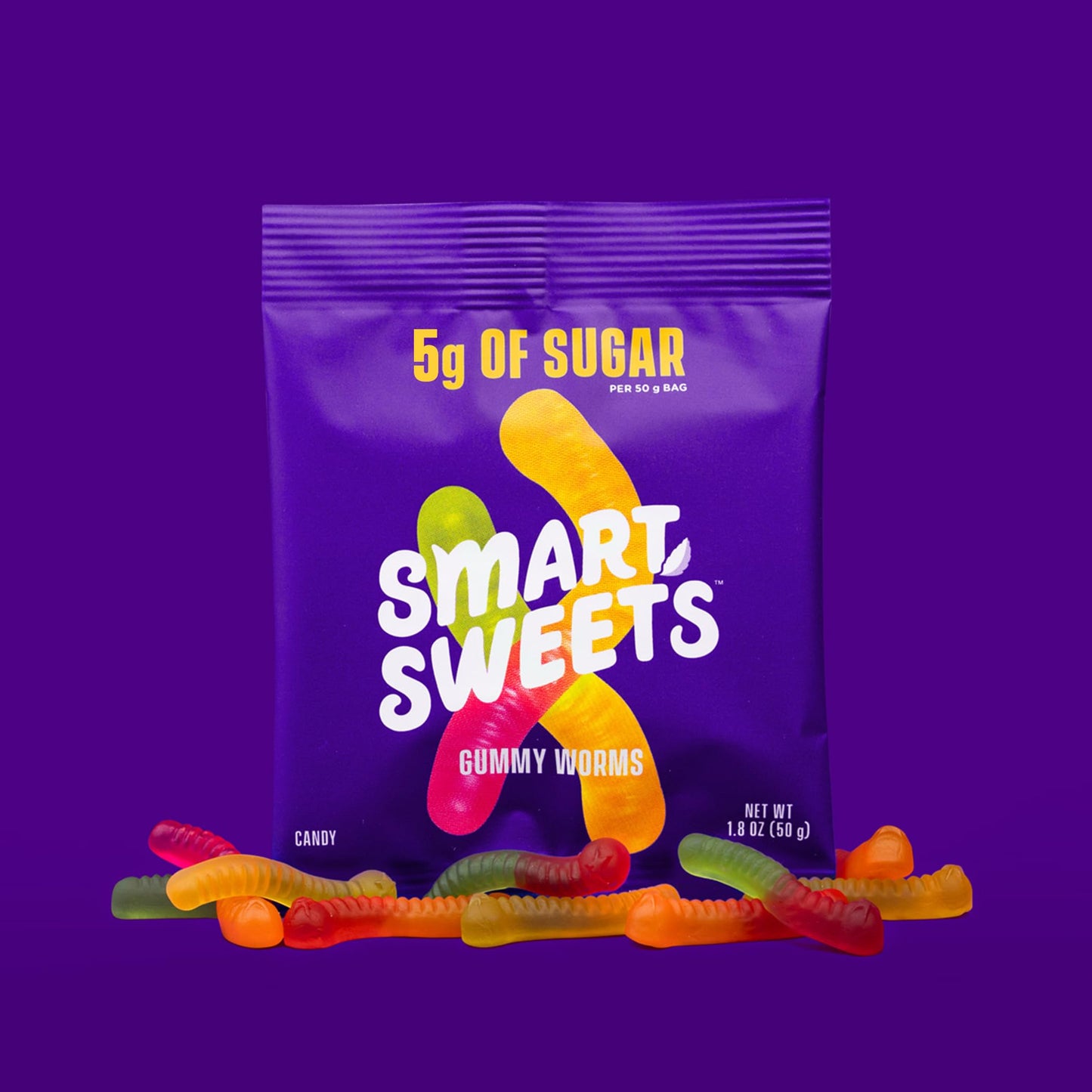 Smartsweets Gummy Worms Low Sugar Gummy Candy: 1.8Oz (Pack Of 14), No Artificial Sweeteners, Plant-Based, Gluten-Free, Healthy S